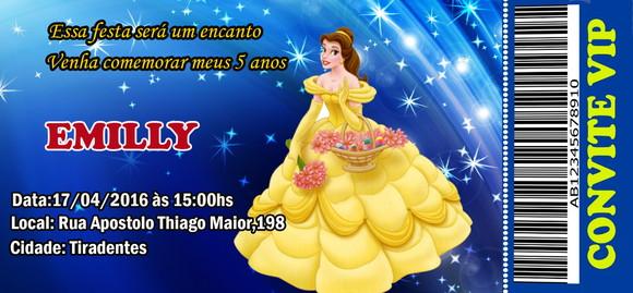 20 Convite Bela e Fera Personalizado Ingresso