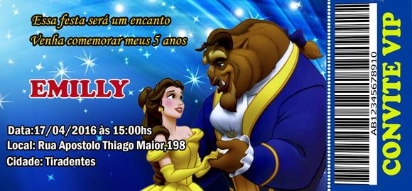 20 Convite Bela e Fera Personalizado Ingresso