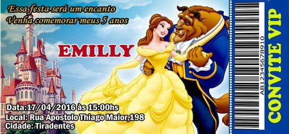 20 Convite Bela e Fera Personalizado Ingresso