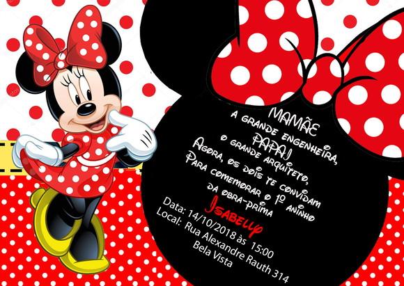 20 Convite Minnie Personalizado 7x10