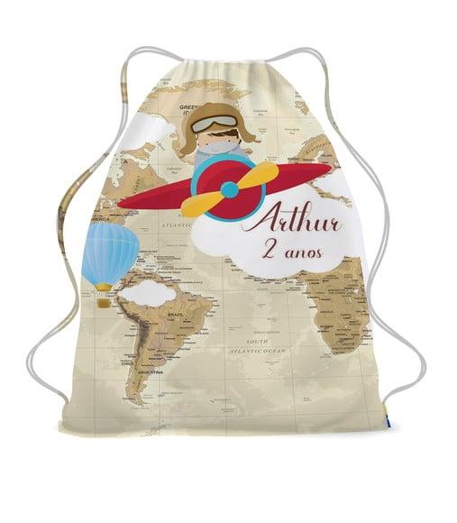 25 Mochila Saco Lembrancinha Volta ao Mundo Personalizada