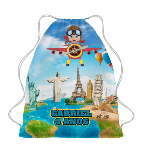 25 Sacochila Lembrancinha Volta ao Mundo Personalizada