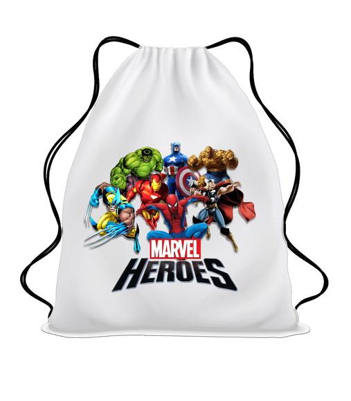 40 Mochilinha de Tecido Saco Super Heróis Personalizada