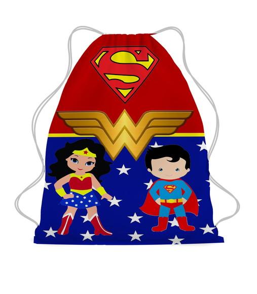 50 Mochilinha de Tecido Saco Super Heróis Personalizada