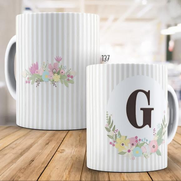 Caneca Alfabeto Floral Personalizada com Nome