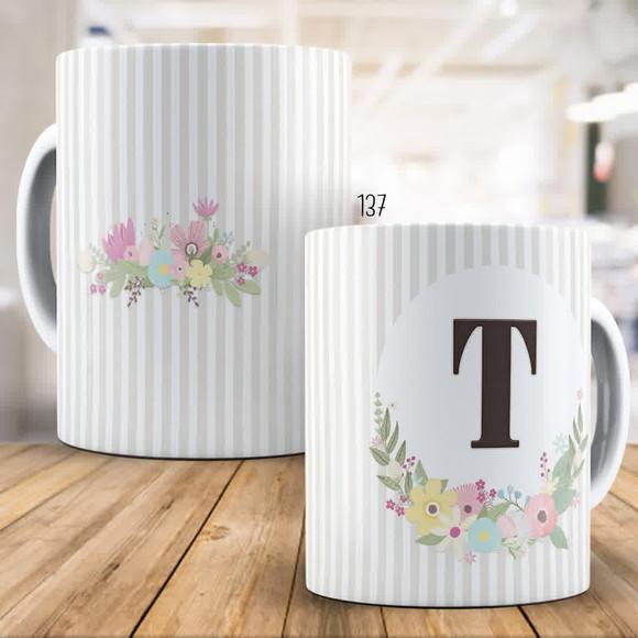 Caneca Alfabeto Floral Personalizada com Nome