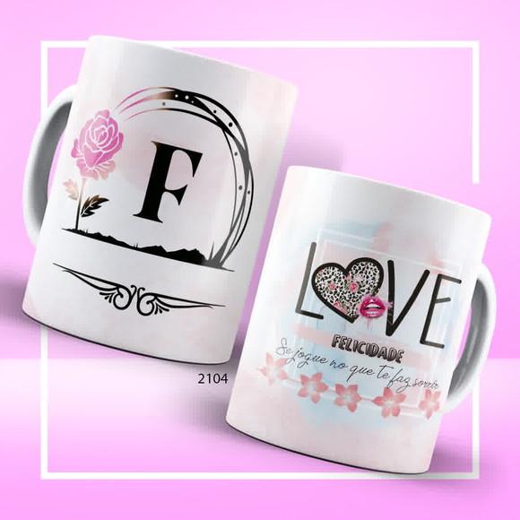Caneca Floral Rosa Alfabeto com Frase