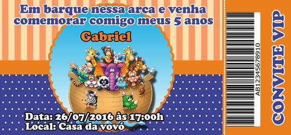 Convite Arca de Noé Personalizado Ingresso
