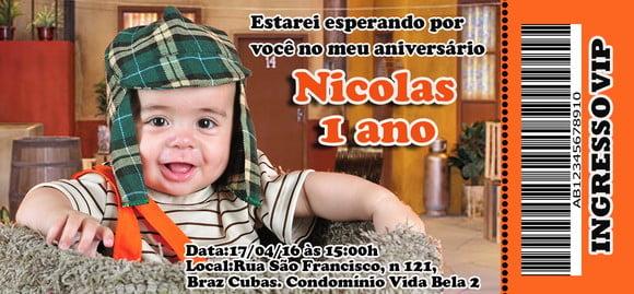 Convite Chaves Personalizado 14x6,5