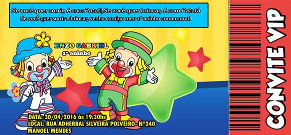 Convite Patati Patatá Personalizado 14x6,5