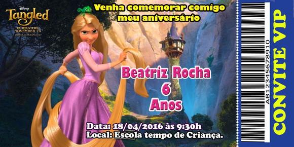 Convite Rapunzel Personalizado 14x6,5