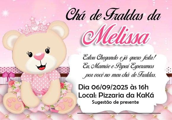 Convite Ursinha Princesa Chá de Fraldas