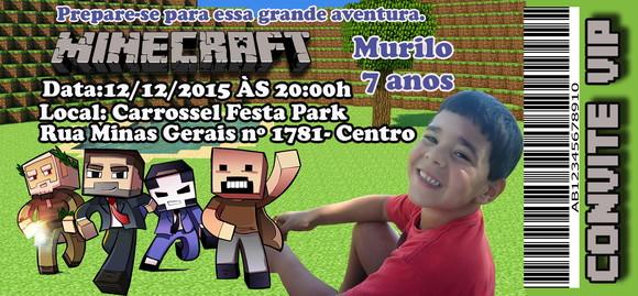 Convite Minecraft Personalizado 14x6,5