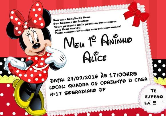 Convite Minnie Vermelha Personalizado 7x10