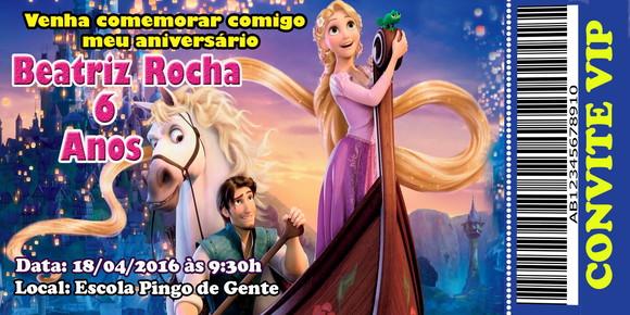 Convite Rapunzel Personalizado 14x6,5