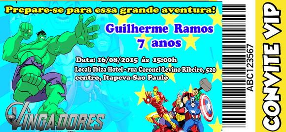 Convite Vingadores Personalizado 14x6,5