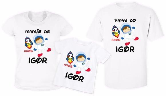 Kit 3 Camisetas Astronauta Personalizadas