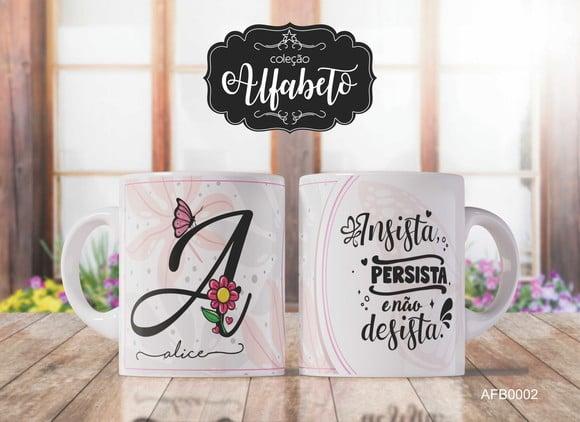 Kit 4 Canecas Alfabeto com Frase Borboletas -afb0002