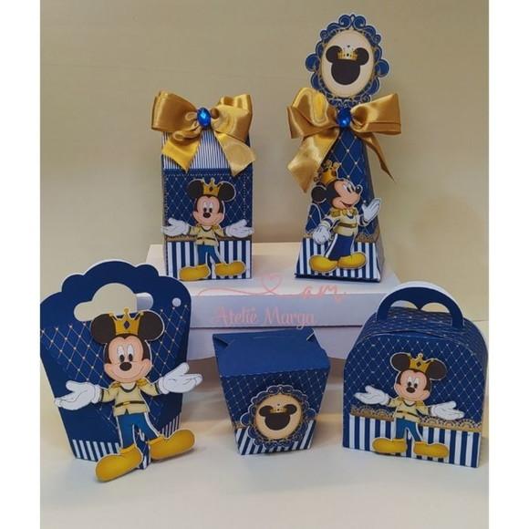 Kit 40 Caixas Aniversário Personalizadas Mickey Realeza
