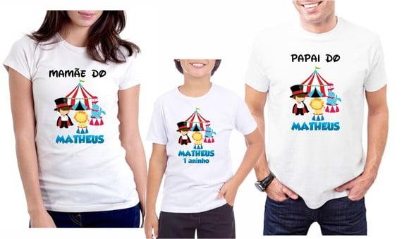Kit Camisetas Personalizadas Circo 3 Unidades