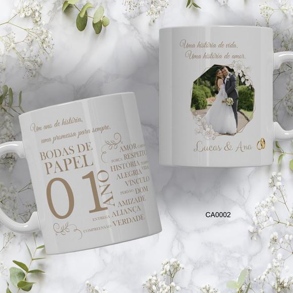 Kit com 5 Canecas Bodas Personalizada Escolha Sua Estampa