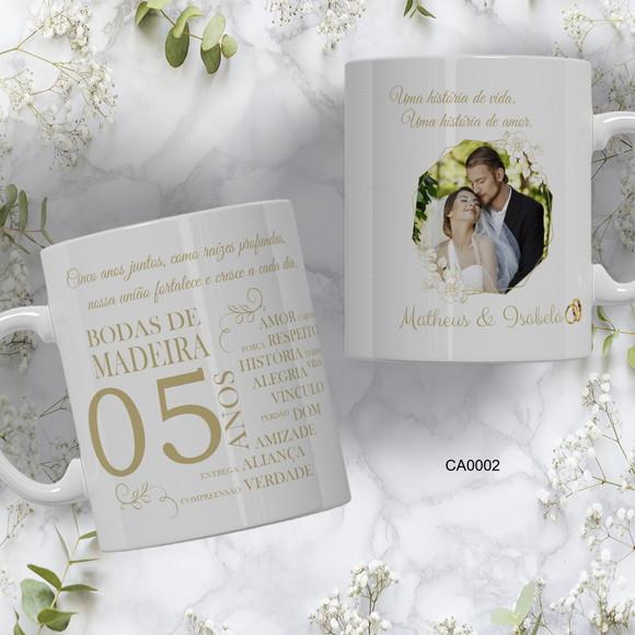 Kit com 5 Canecas Bodas Personalizada Escolha Sua Estampa