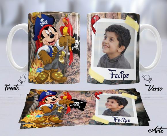 Kit com 5 Canecas Dia das Crianças Mickey Pirata