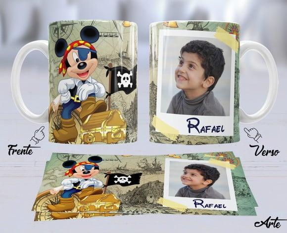 Kit com 5 Canecas Dia das Crianças Mickey Pirata