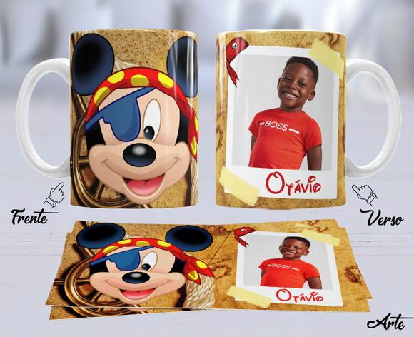 Kit com 5 Canecas Dia das Crianças Mickey Pirata