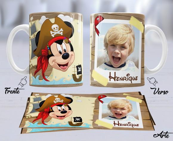 Kit com 5 Canecas Dia das Crianças Mickey Pirata