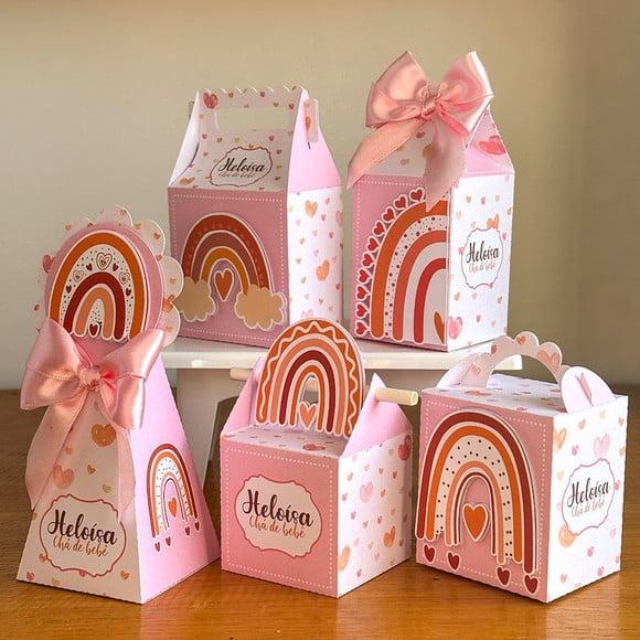 Kit Lembrancinhas Arco-íris Boho Caixa Personalizada