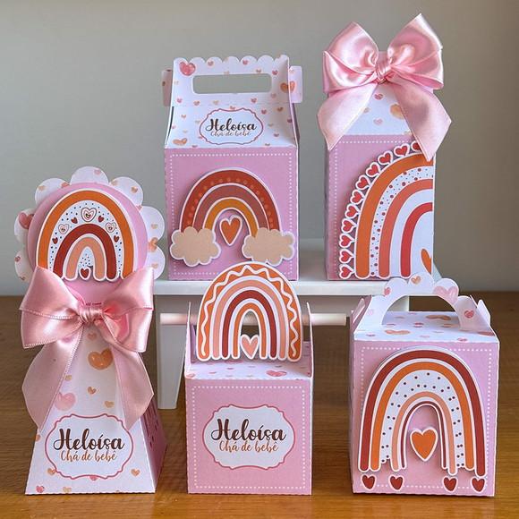 Kit Lembrancinhas Arco-íris Boho Caixa Personalizada
