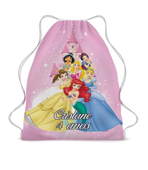 Lembrancinha Mochilinha Saco Princesas Disney Kit com 40