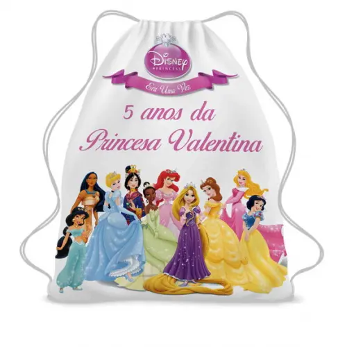 20 Bolsinha Sacochila Mochila Princesa Disney Personalizada