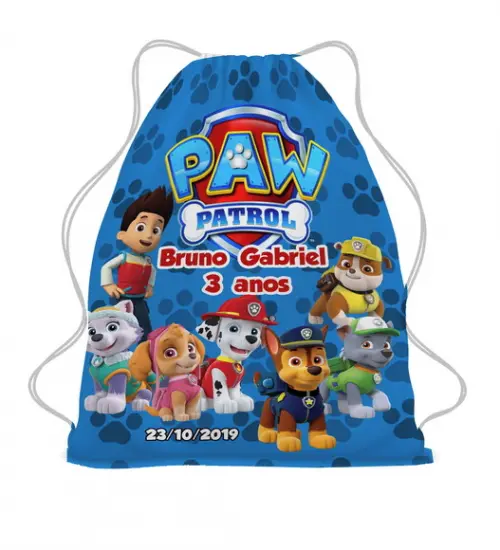 40 Lembrancinha Sacochila Mochila Patrulha Canina Menina