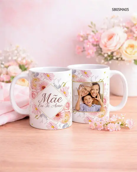 Caneca de Porcelana Dia das Mãe - com Foto e Frase