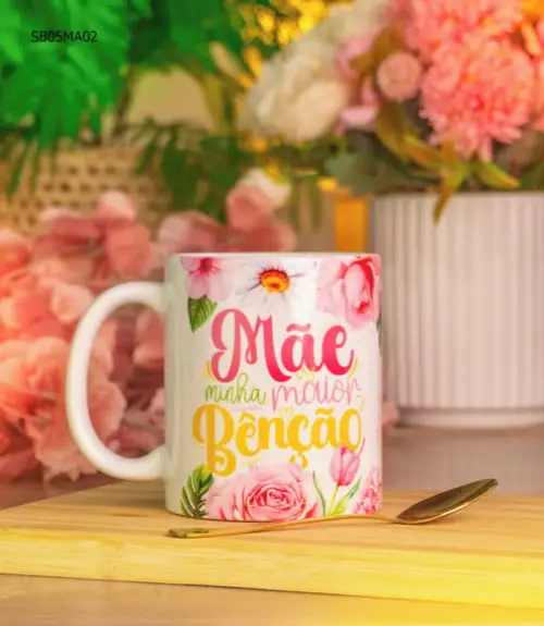 Caneca de Porcelana Dia das Mães Presente com Frase