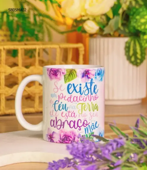 Caneca de Porcelana Dia das Mães Presente com Frase