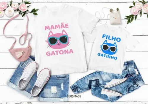 Kit 2 Camisetas Dia das Mães Personalizada - Mãe Gatona