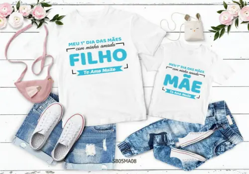 Kit 2 Camisetas Dia das Mães Personalizada -1º Dia das Mães