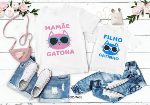 Kit 2 Camisetas Dia das Mães Personalizada - Mãe Gatona