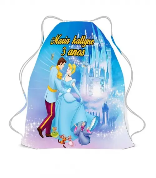 30 Mochila Sacochila Mochilinha Cinderela Personalizada