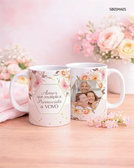 Caneca de Porcelana Dia das Mãe - com Foto e Frase