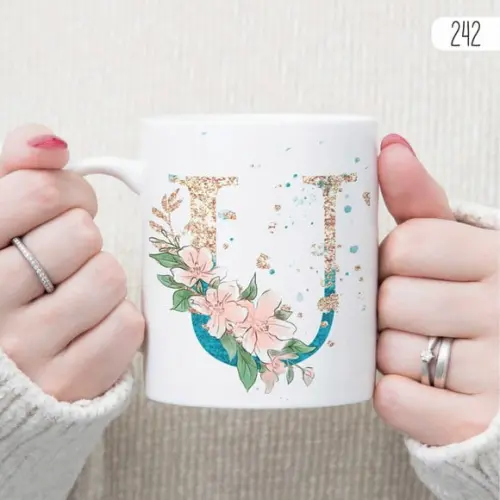 Canecas de Porcelana Alfabeto com Floral Personalizada