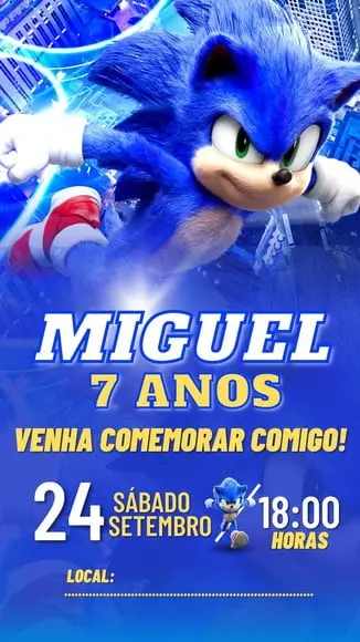 Convite Personalizado Sonic - Aniversário Sonic