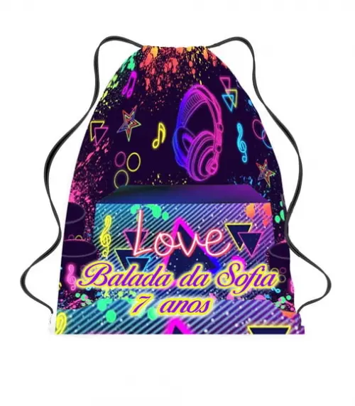 20 Bolsinha Sacochila Mochila Balada Neon Aniversário