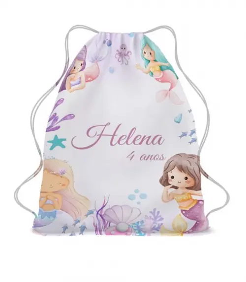 20 Bolsinha Sacochila Mochila Sereia - Aniversário Sereia
