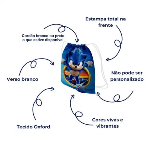20 Sacochila Lembrancinha Mochila Sonic Game - Aniversário