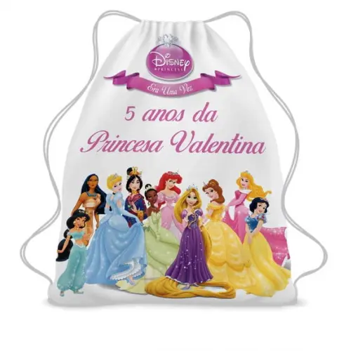 25 Bolsinha Sacochila Mochila Princesa Disney Personalizada