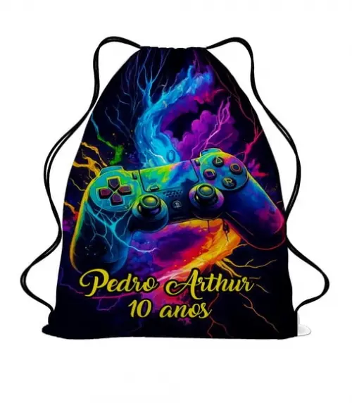 25 Bolsinha Sacochila Mochilinha Vídeo Game Neon